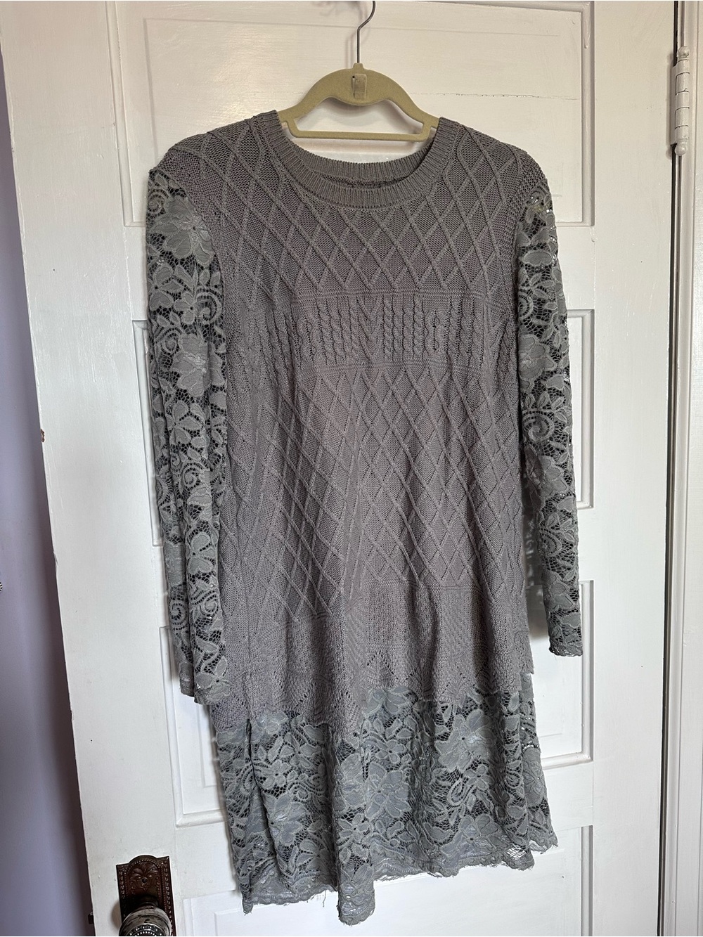 Gray Lace Sleeve Knit Tunic - Unbranded